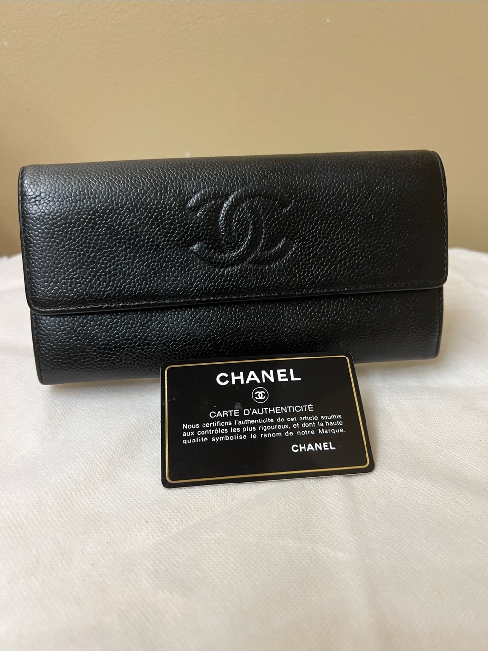Chanel Black Caviar long Leather Wallet Clutch